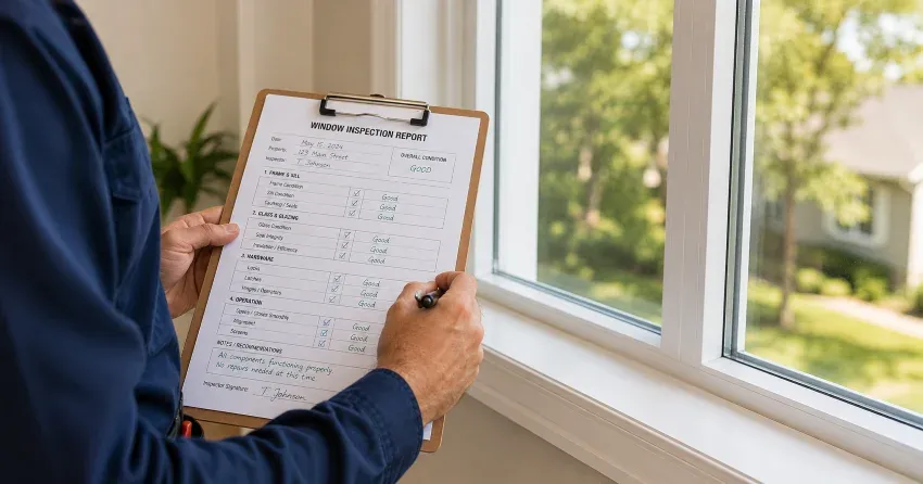 technician inspecting window seal and frame in Caesarea, Scugog