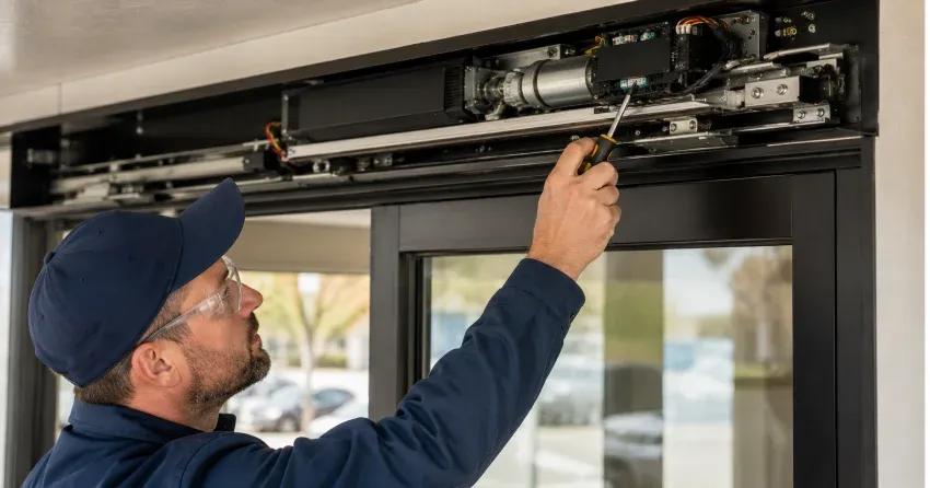 technician completing automatic door repair on residential property in Saint Christopher, Scugog