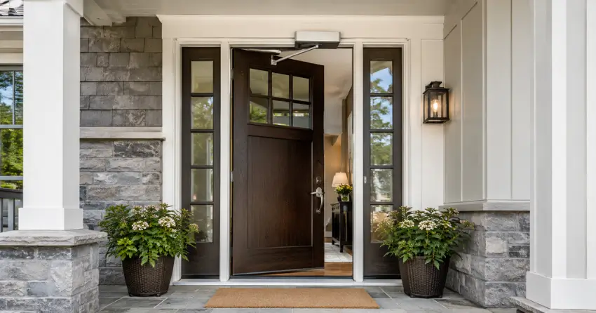 residential automatic door opener installed on exterior entry door in Greenbank, Scugog