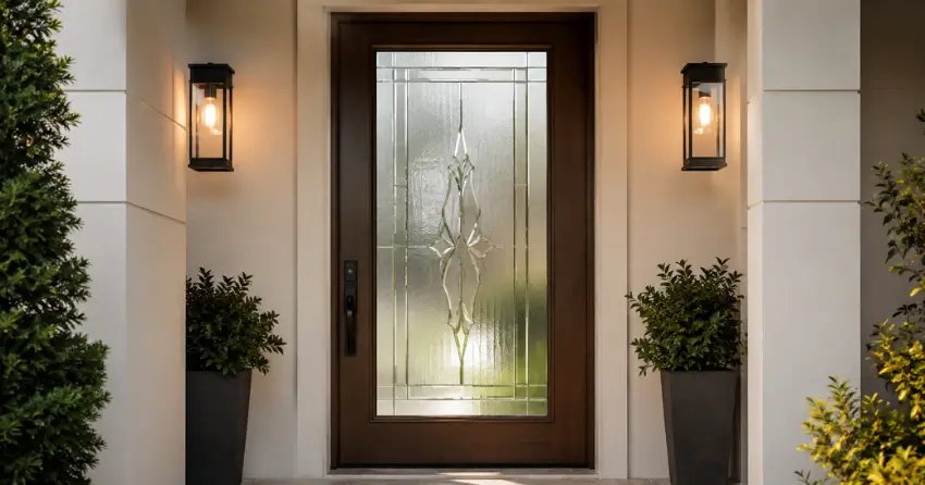 decorative frosted glass panel installed in a front door in Blackstock, Scugog